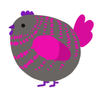 A grey and fuchsia chicken with a bar pattern