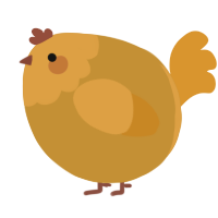 A gold and orange chicken with a head pattern