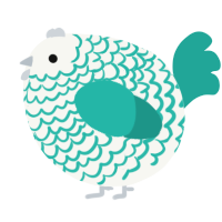 A white and turquoise chicken with a lace pattern