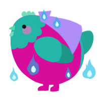 A fuchsia and turquoise chicken with a head pattern