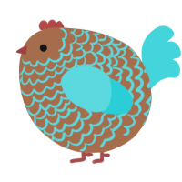 A brown and aqua chicken with a lace pattern