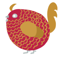 A crimson and gold chicken with a lace pattern