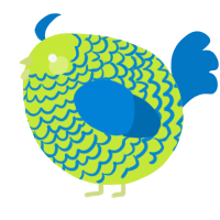 A lime and sapphire chicken with a lace pattern