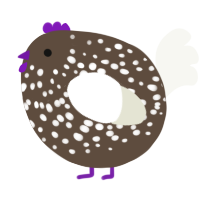 A bark and white chicken with a speckle pattern