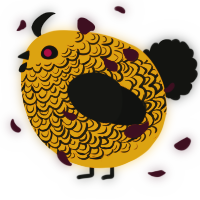 A orange and black chicken with a double-lace pattern