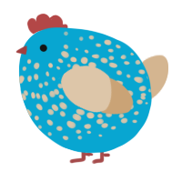 A cerulean and beige chicken with a speckle pattern