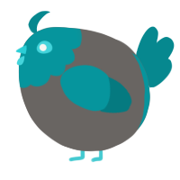 A grey and teal chicken with a head pattern
