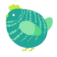 A turquoise and spring chicken with a bar pattern