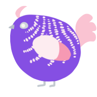 A blurple and rose chicken with a half-bar pattern