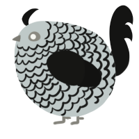 A silver and black chicken with a lace pattern