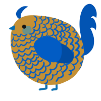 A gold and ultramarine chicken with a lace pattern