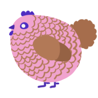 A pink and brown chicken with a lace pattern
