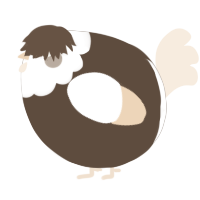 A bark and cream chicken with a head pattern
