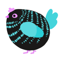 A sable and aqua chicken with a bar pattern