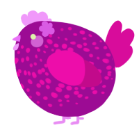 A plum and fuchsia chicken with a speckle pattern