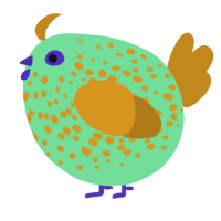 A spring and ochre chicken with a speckle pattern