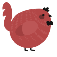 A red chicken with a bar pattern