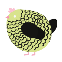 A lemon and black chicken with a lace pattern