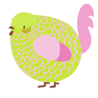A lime and pink chicken with a lace pattern