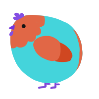 A aqua and vermilion chicken with a head pattern
