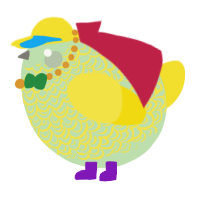 A gluppy and yellow chicken with a double-lace pattern