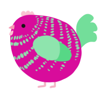 A fuchsia and spring chicken with a bar pattern