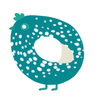 A teal and white chicken with a speckle pattern