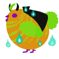 A gold and grass chicken with a bar pattern