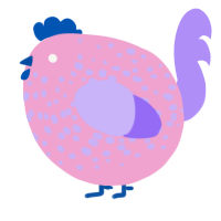 A pink and lilac chicken with a speckle pattern