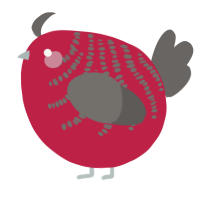A crimson and grey chicken with a half-bar pattern