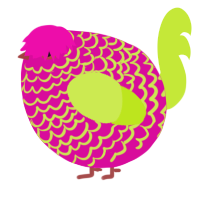 A fuchsia and lime chicken with a lace pattern