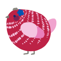 A crimson and pink chicken with a bar pattern