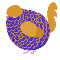 A indigo and orange chicken with a lace pattern