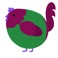 A viridian and wine chicken with a head pattern