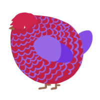 A crimson and blurple chicken with a lace pattern