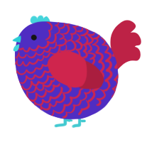 A indigo and crimson chicken with a lace pattern
