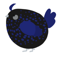 A sable and navy chicken with a speckle pattern