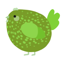 A chartreuse and grass chicken with a speckle pattern