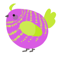 A orchid and lime chicken with a bar pattern