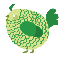 A lemon and viridian chicken with a lace pattern