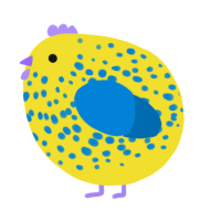 A yellow and sapphire chicken with a speckle pattern