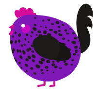 A violet and sable chicken with a speckle pattern