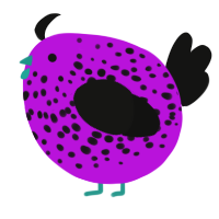 A amethyst and black chicken with a speckle pattern