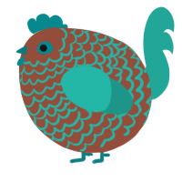A russet and turquoise chicken with a lace pattern