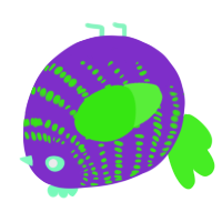 A grass and amethyst chicken with a bar pattern
