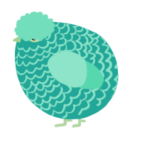 A turquoise and mint chicken with a lace pattern