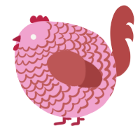 A pink and red chicken with a lace pattern