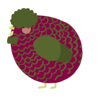 A maroon and olive chicken with a lace pattern