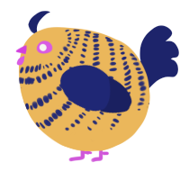 A honey and navy chicken with a bar pattern