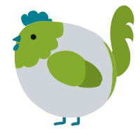 A mist and chartreuse chicken with a head pattern